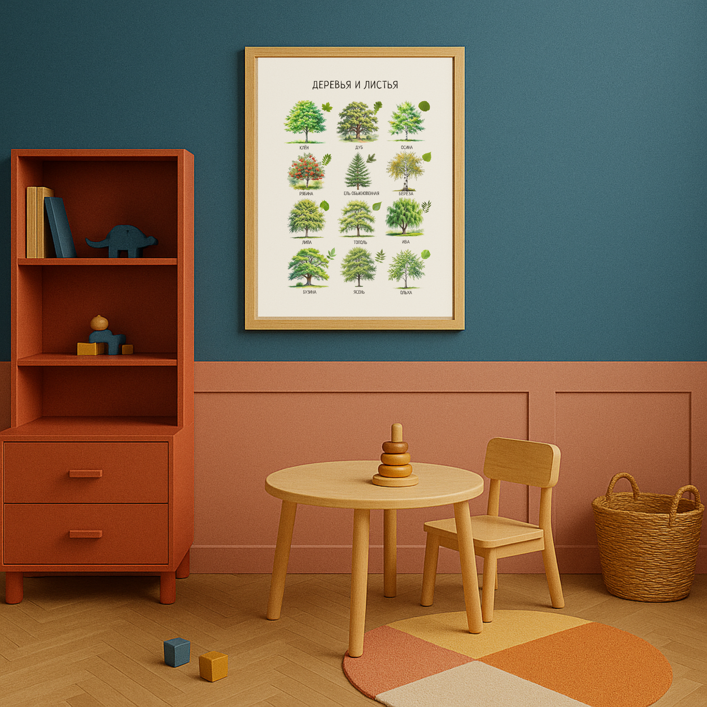 Trees & Leaves Russian Poster – Educational Nature Print