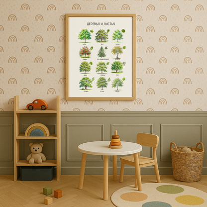 Trees & Leaves Russian Poster – Educational Nature Print