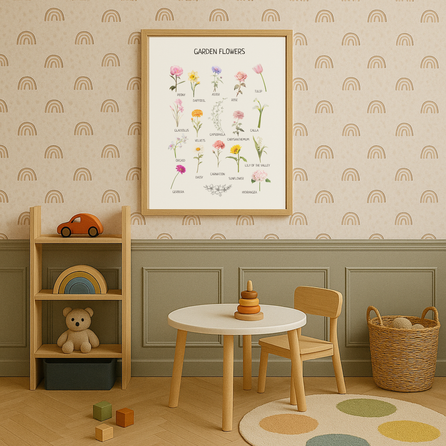 Educational Garden Flowers Poster for Kids Room or Class