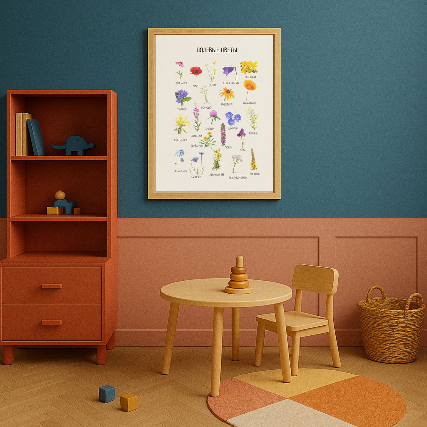 Обучающий плакат "Полевые Цветы" | Wildflowers Educational Poster, Various Sizes Available for Download | Learning Printable Poster