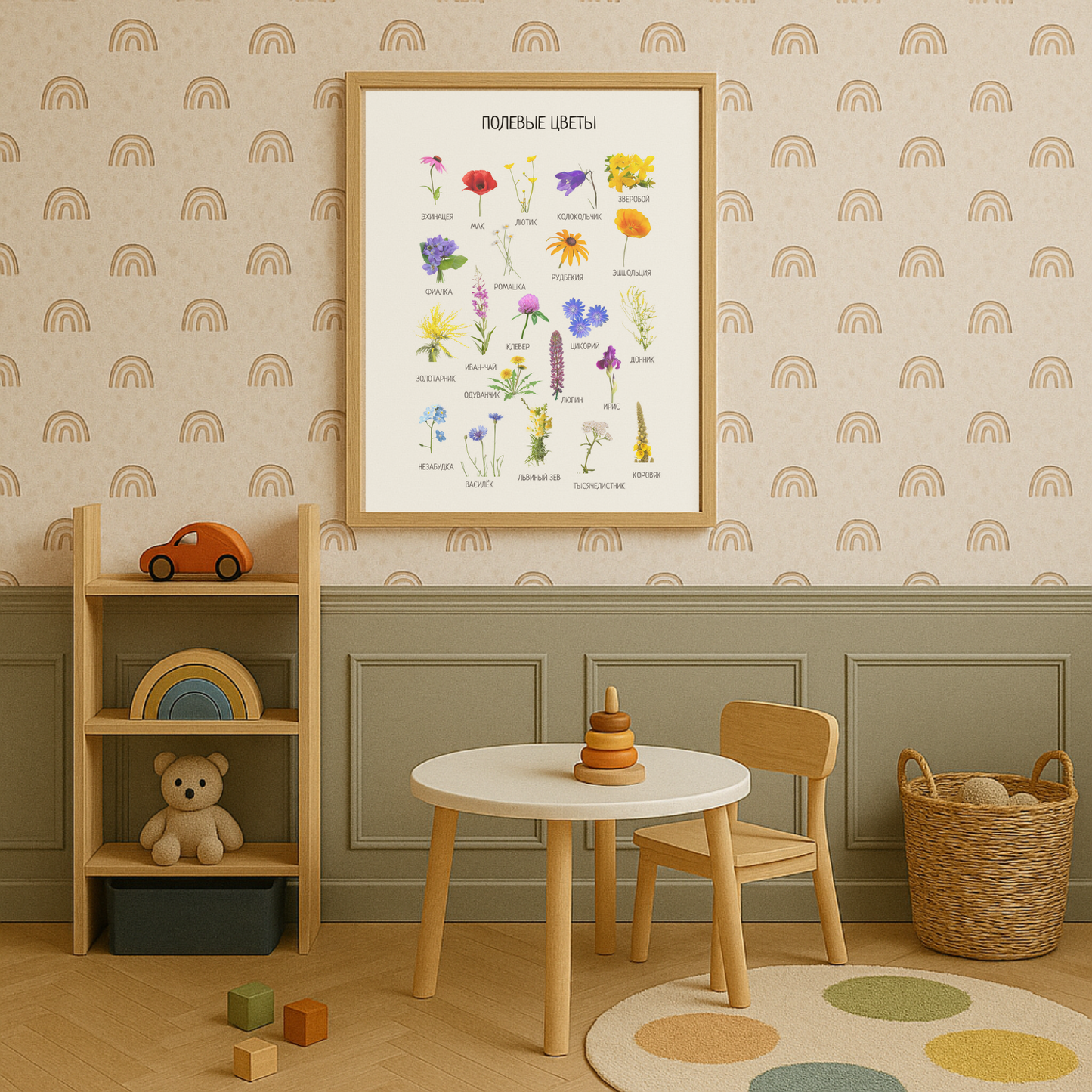 Обучающий плакат "Полевые Цветы" | Wildflowers Educational Poster, Various Sizes Available for Download | Learning Printable Poster