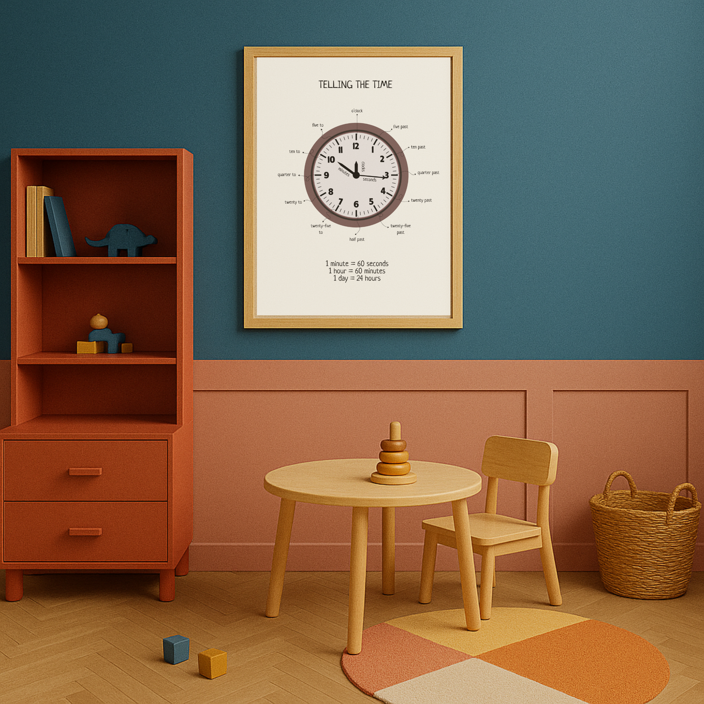 Telling The Time Poster, Time Educational Printables, Neutral Playroom Decor, Kids Educational Poster, Digital Download