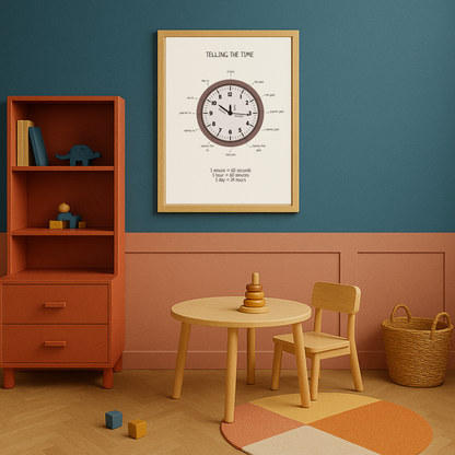 Telling The Time Poster, Time Educational Printables, Neutral Playroom Decor, Kids Educational Poster, Digital Download