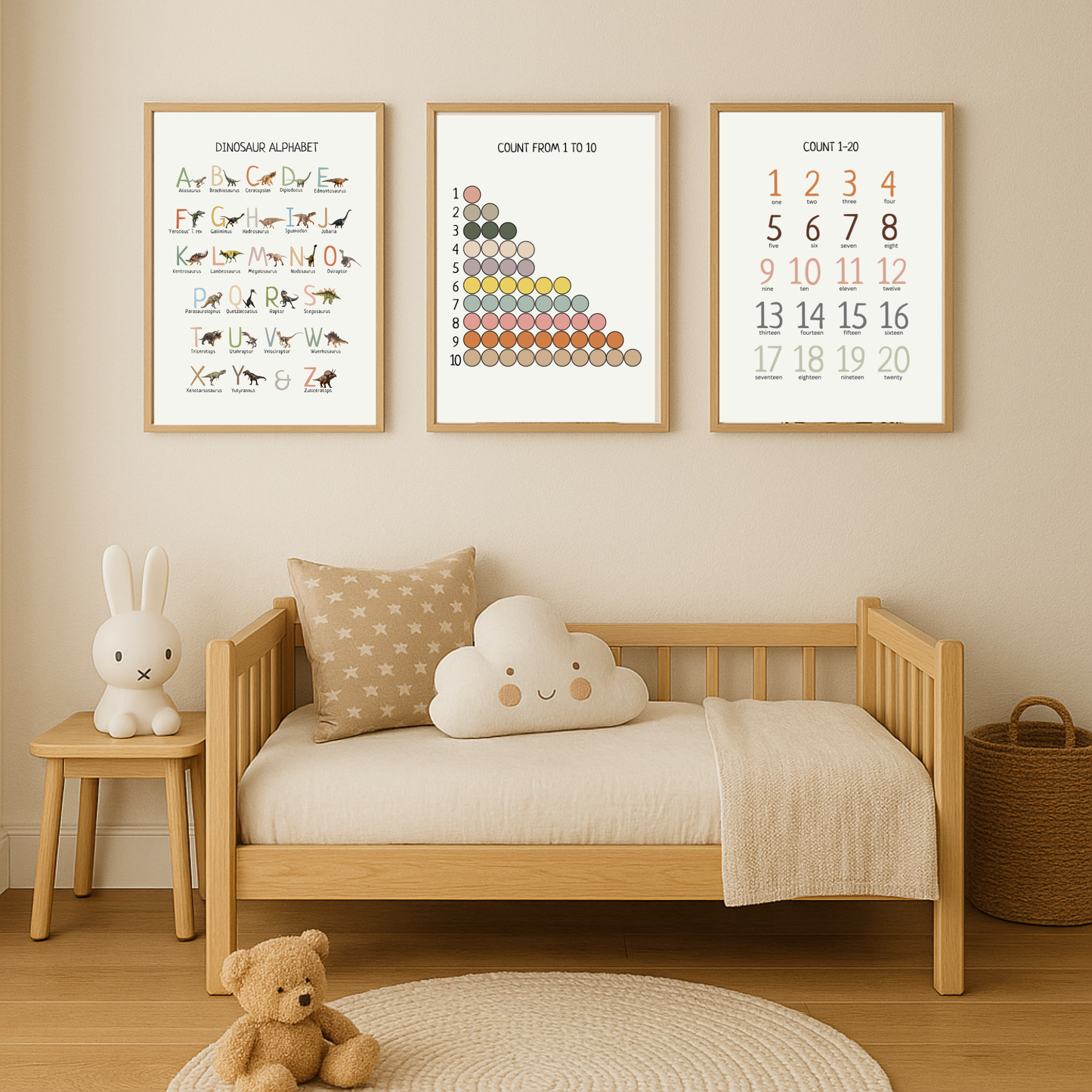 Dinosaur Alphabet Poster Printable, Dino ABC Wall Art, Kids Educational Print, Nursery Decor, Preschool Learning Chart, Digital Download