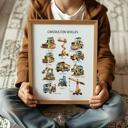 Construction Vehicles Montessori Poster, Transportation Poster, Educational Poster, Classroom Decor, Nursery Decor, FRAME NOT INCLUDED