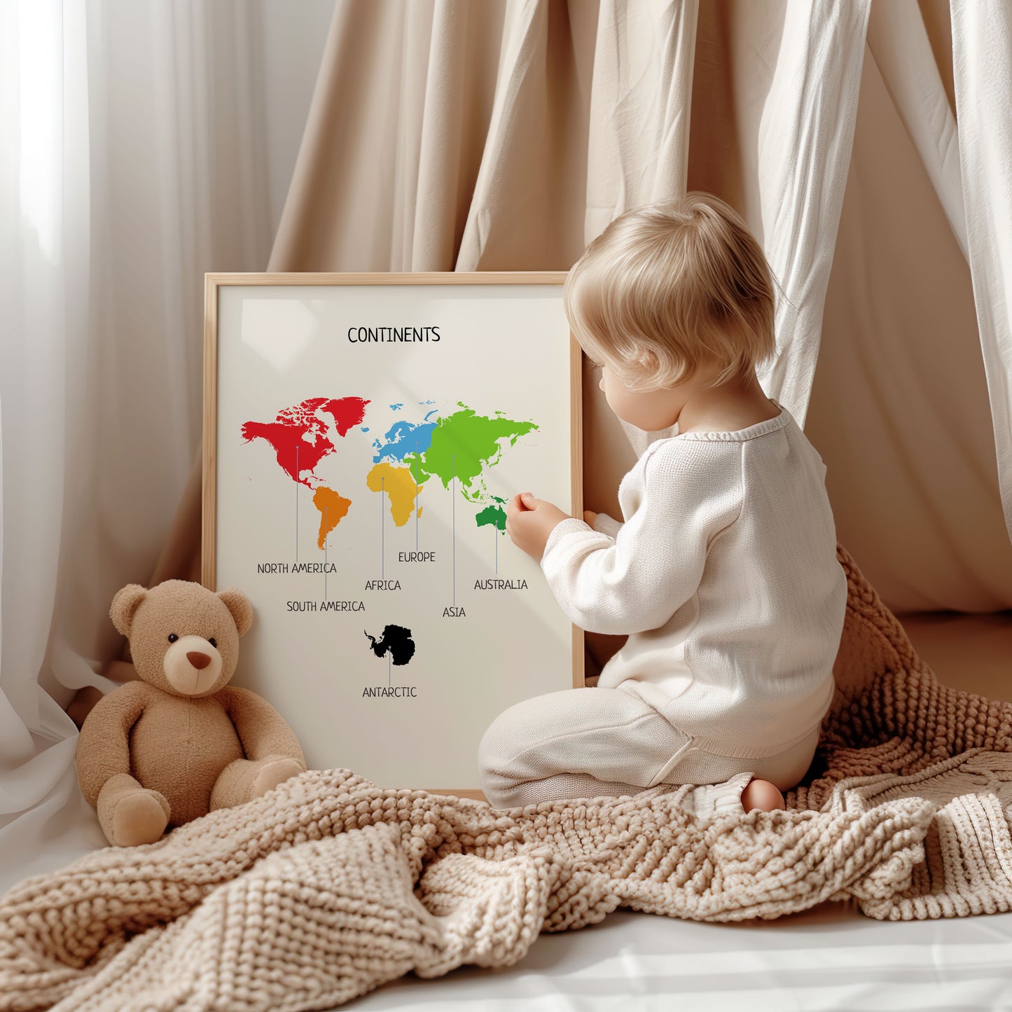 Continents of the World, Montessori Print, Continents Poster, Geography Poster, Classroom Decor, Nursery Decor, FRAME NOT INCLUDED