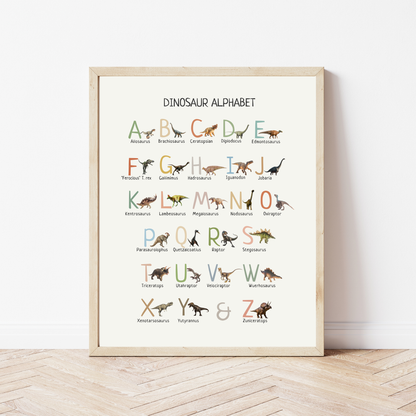 Dinosaur Alphabet ABC Poster, Educational Kids Room Wall Art Print