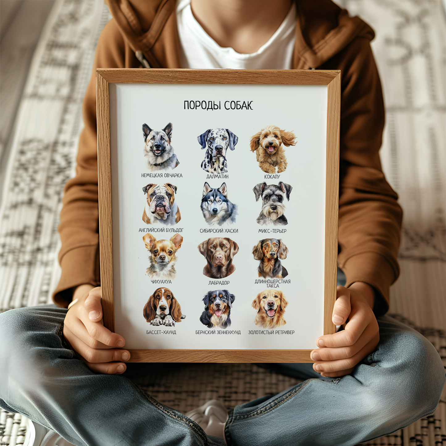 Постер "Породы собак"| Educational Poster (Actual Print) in Russian. Home & Classroom Decor, *Frame not included