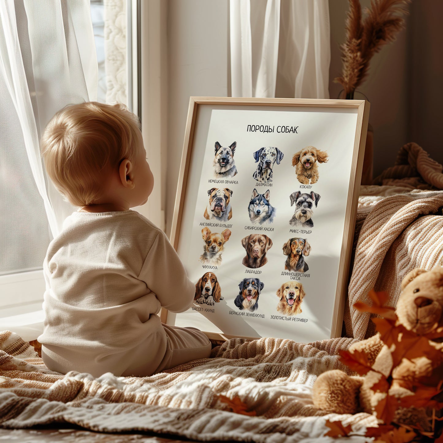 Постер "Породы собак"| Educational Poster (Actual Print) in Russian. Home & Classroom Decor, *Frame not included