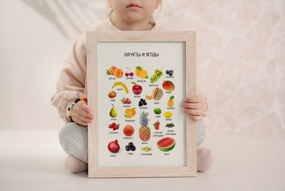 Обучающий плакат "Фрукты и ягоды" | Russian Fruit & Berries Educational Poster, Homeschool Posters, Kids Room Decor, Digital Download