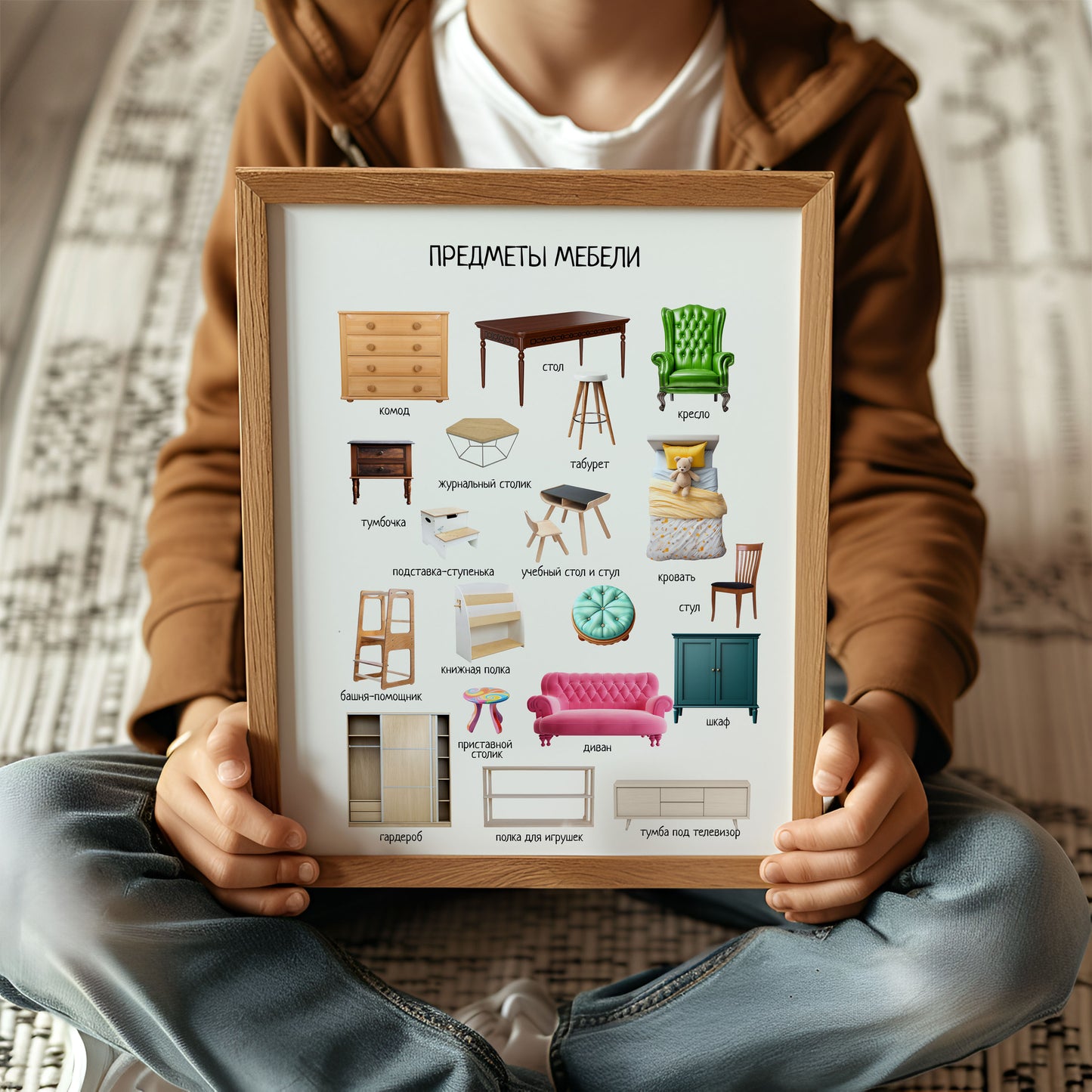 Furniture Poster in Russian | Montessori Educational Wall Art | Homeschool Learning Decor