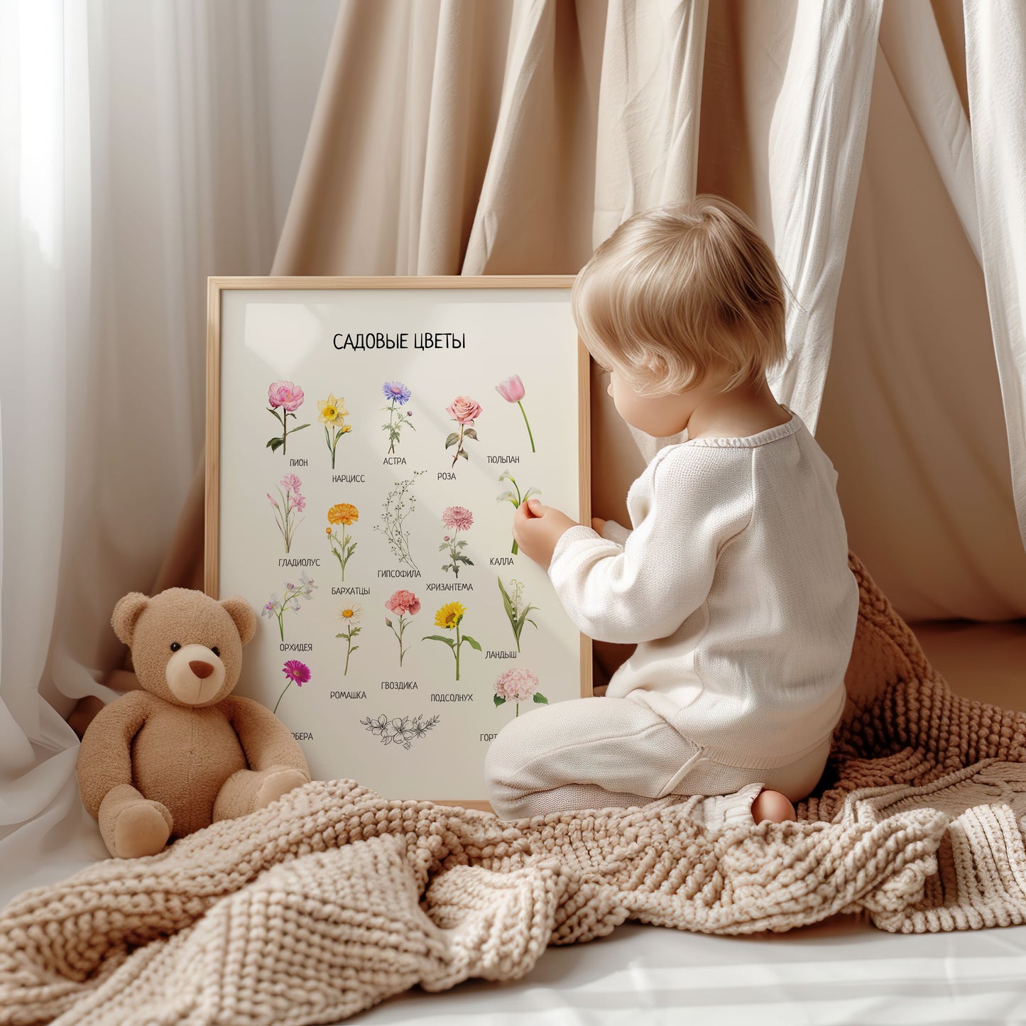 Garden Flowers Poster in Russian – Educational Wall Art