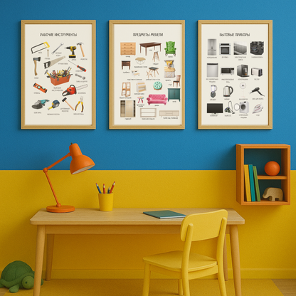 Furniture Poster in Russian | Montessori Educational Wall Art | Homeschool Learning Decor