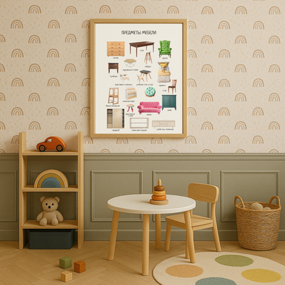 Furniture Poster in Russian | Montessori Educational Wall Art | Homeschool Learning Decor