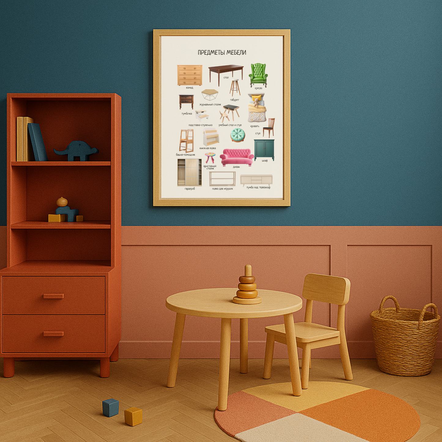 Furniture Poster in Russian | Montessori Educational Wall Art | Homeschool Learning Decor