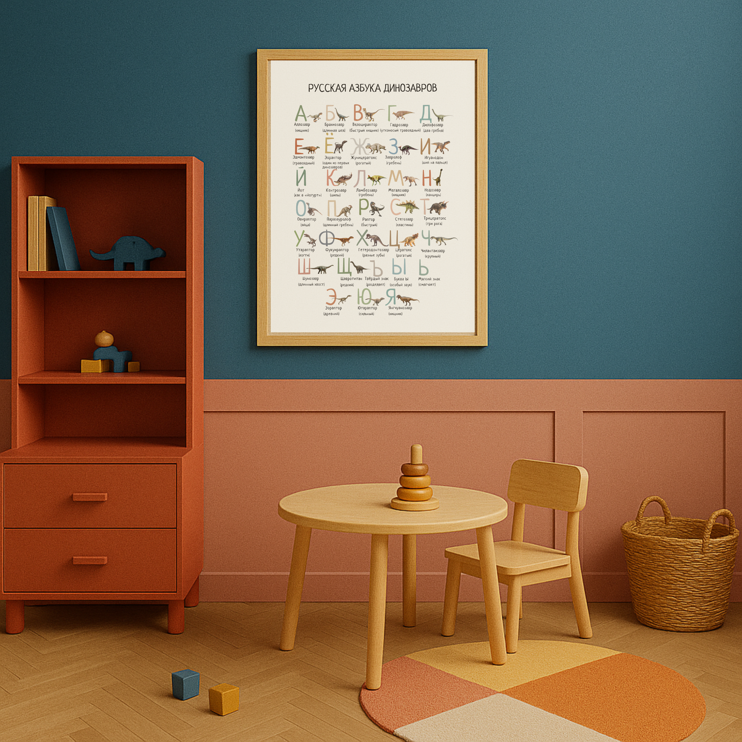Dinosaur Alphabet Russian Printable Poster, Dino ABC Wall Art for Kids, Educational Nursery Decor, Digital Download