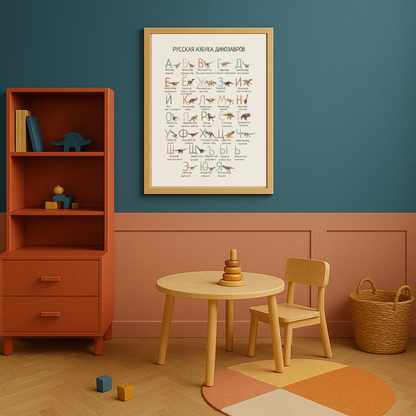 Dinosaur Alphabet Russian Printable Poster, Dino ABC Wall Art for Kids, Educational Nursery Decor, Digital Download
