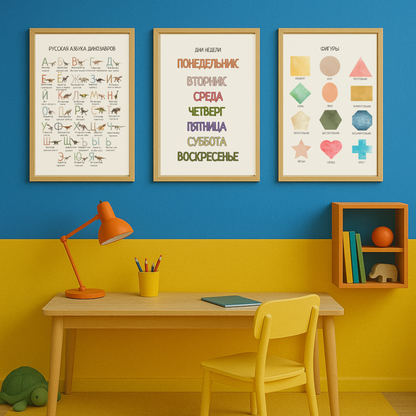 Dinosaur Alphabet Russian Printable Poster, Dino ABC Wall Art for Kids, Educational Nursery Decor, Digital Download