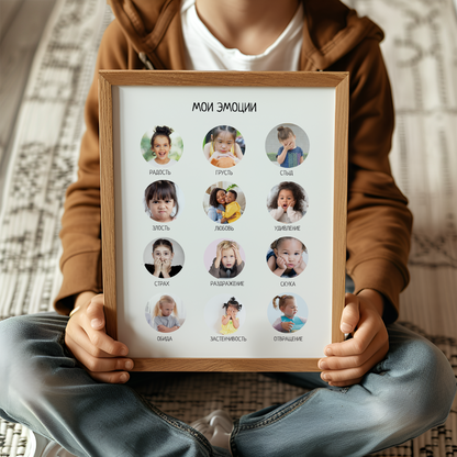 Постер "Мои Эмоции"| Educational Poster "My Emotions" (Actual Print) in Russian. Home & Classroom Decor, *Frame not included