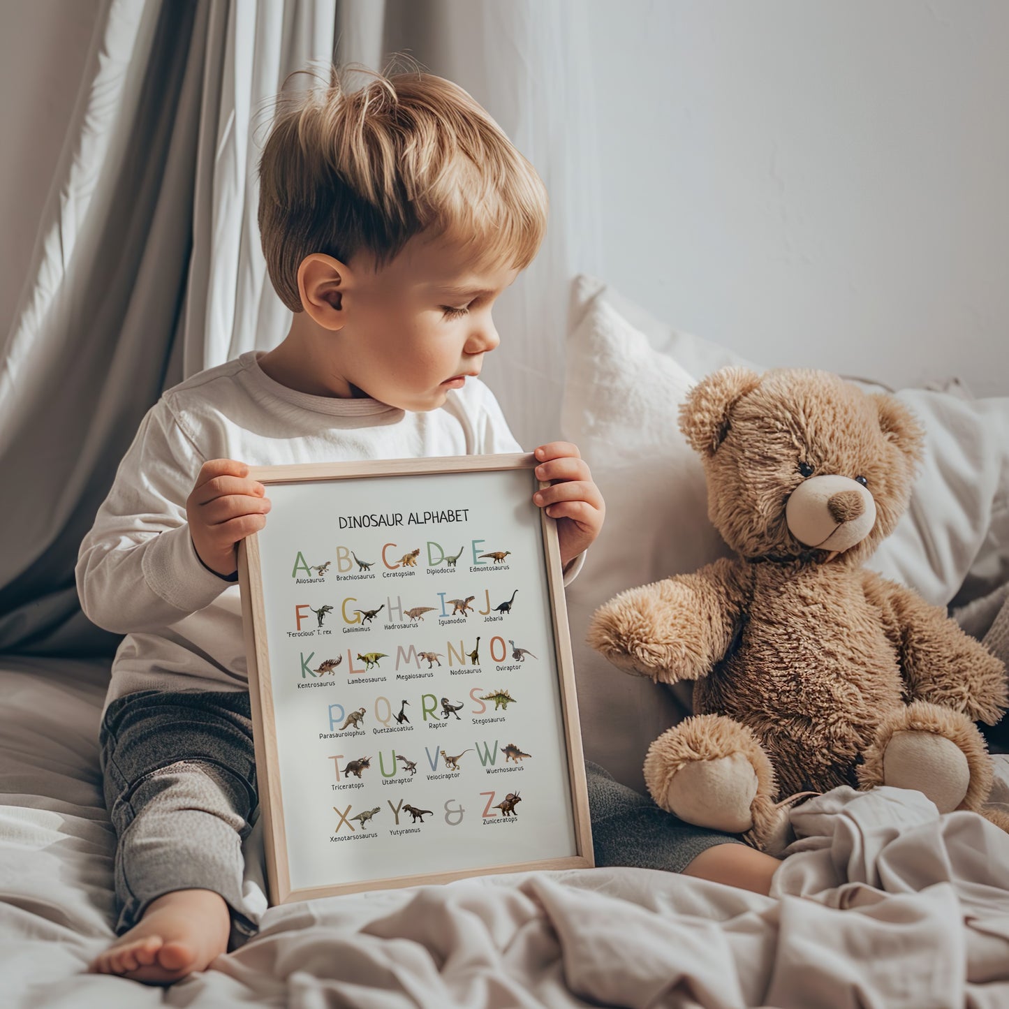Dinosaur Alphabet ABC Poster, Educational Kids Room Wall Art Print