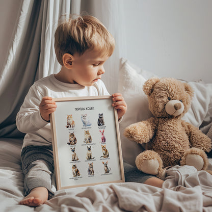 Обучающий плакат "Породы кошек" | Russian Cat Breeds Educational Posters, Printable Posters, Nursery Room Decor,  Various Sizes Available for Download