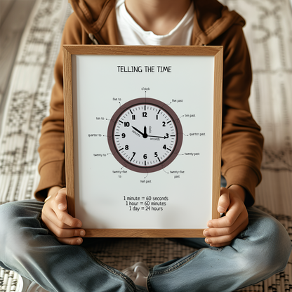 Clock and Time Poster, Montessori Printable Wall Art, Time Poster, Classroom Decor, Clock Poster, Nursery Room Decor, FRAME NOT INCLUDED