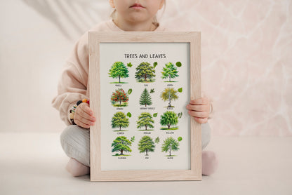 Educational Trees & Leaves Poster, Printable Wall Decor, Nature Poster, Montessori Homeschool Decor, Nursery Room Decor, FRAME NOT INCLUDED