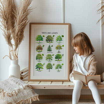 Educational Trees & Leaves Poster, Printable Wall Decor, Nature Poster, Montessori Homeschool Decor, Nursery Room Decor, FRAME NOT INCLUDED