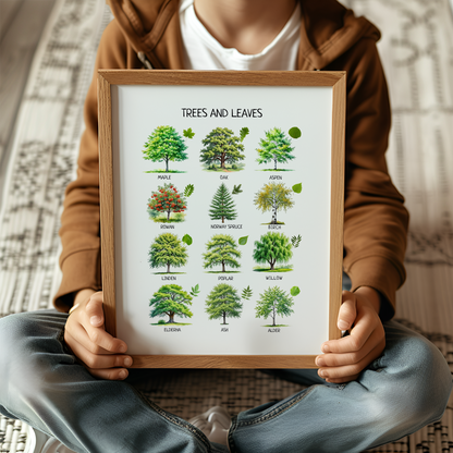 Educational Trees & Leaves Poster, Printable Wall Decor, Nature Poster, Montessori Homeschool Decor, Nursery Room Decor, FRAME NOT INCLUDED