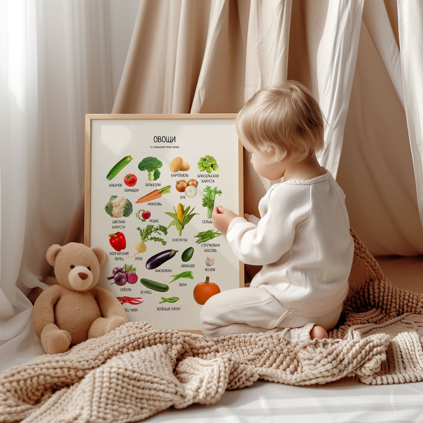 Обучающий плакат "Овощи"| Educational Poster "Vegetables" (Actual Print) in Russian. Home & Classroom Decor, *Frame not included
