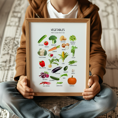 Vegetables Educational Poster, Montessori Printable Wall Art, Vegetables Print, Classroom Decor, Nursery Room Decor, FRAME NOT INCLUDED