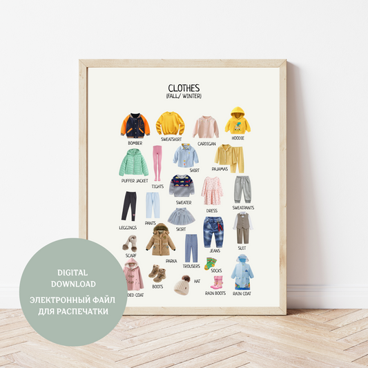 Winter Clothes - Educational Learning Printable Wall Decor Poster