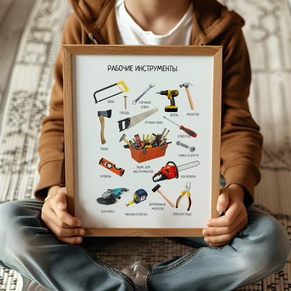 Work Tools Educational Poster in Russian | Homeschool Learning Poster, Kids Room Decor