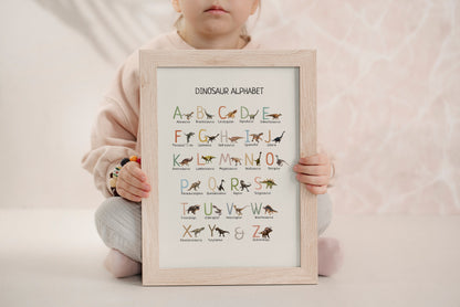 Dinosaur Alphabet Poster Printable, Dino ABC Wall Art, Kids Educational Print, Nursery Decor, Preschool Learning Chart, Digital Download