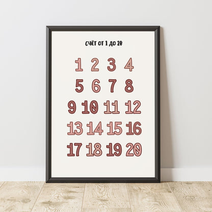 Numbers from 1 to 20, Educational Poster, Preschool, Montessori