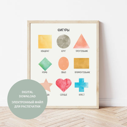 Обучающий плакат "Фигуры" | Shapes Educational Poster, Various Sizes Available for Download | Montessori Learning Printable Poster