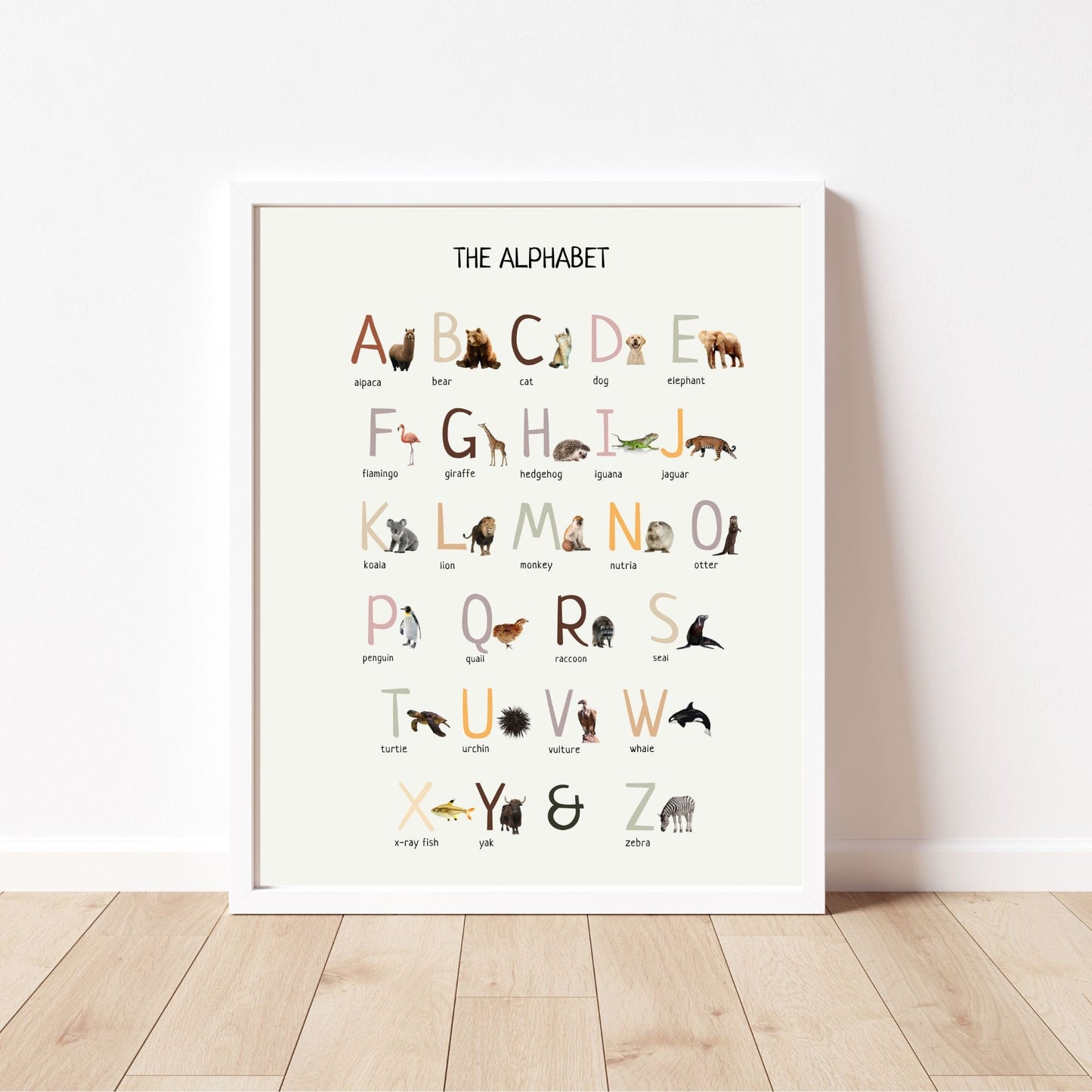 Animal Alphabet Poster (Actual Print), Educational Wall Art Prints, Homeschool Classroom Decor, ABC Poster *Frame not included