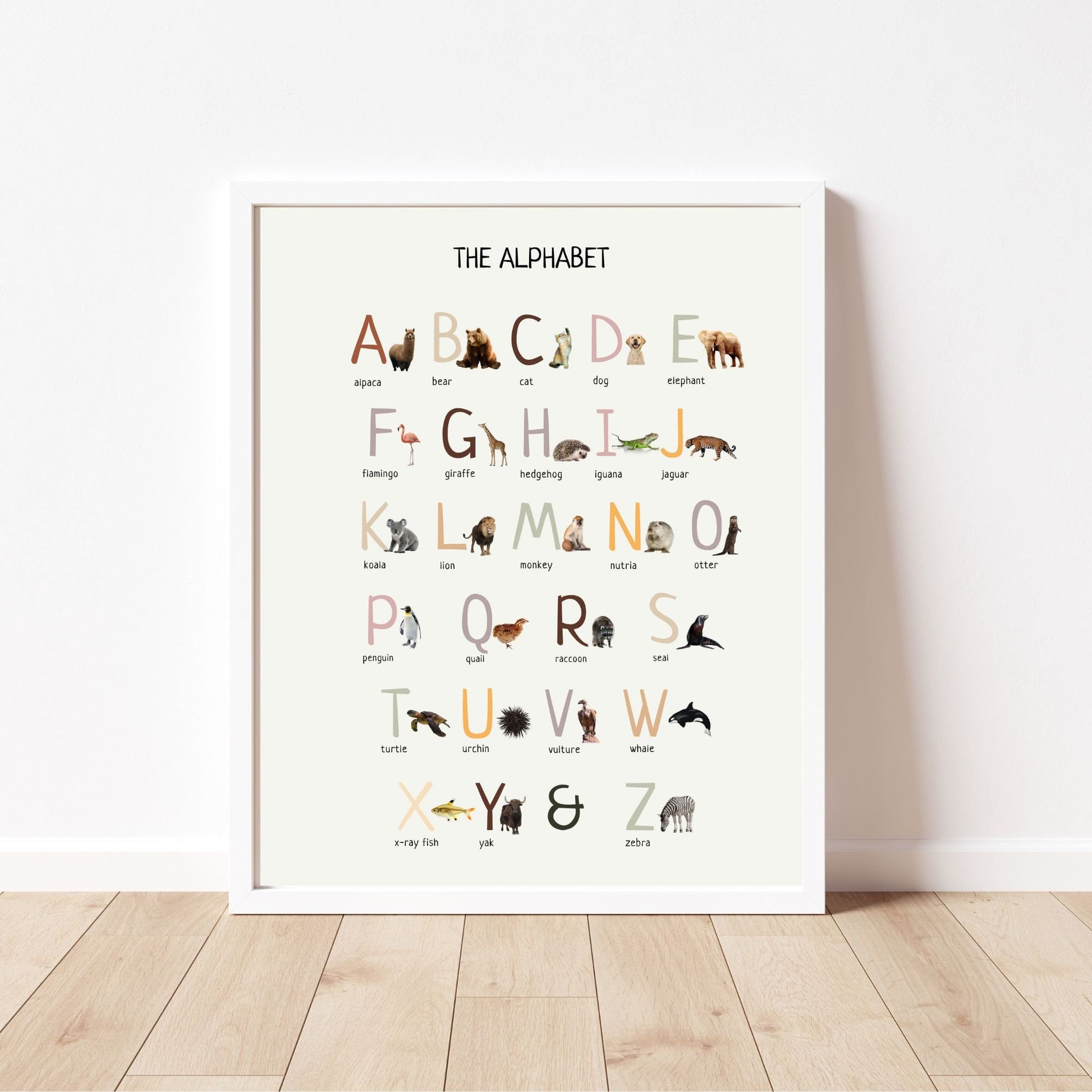 Animal Alphabet Poster (Actual Print), Educational Wall Art Prints, Homeschool Classroom Decor, ABC Poster *Frame not included