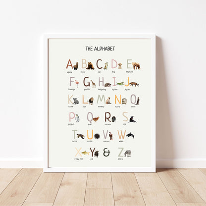 Animal Alphabet Poster (Actual Print), Educational Wall Art Prints, Homeschool Classroom Decor, ABC Poster *Frame not included