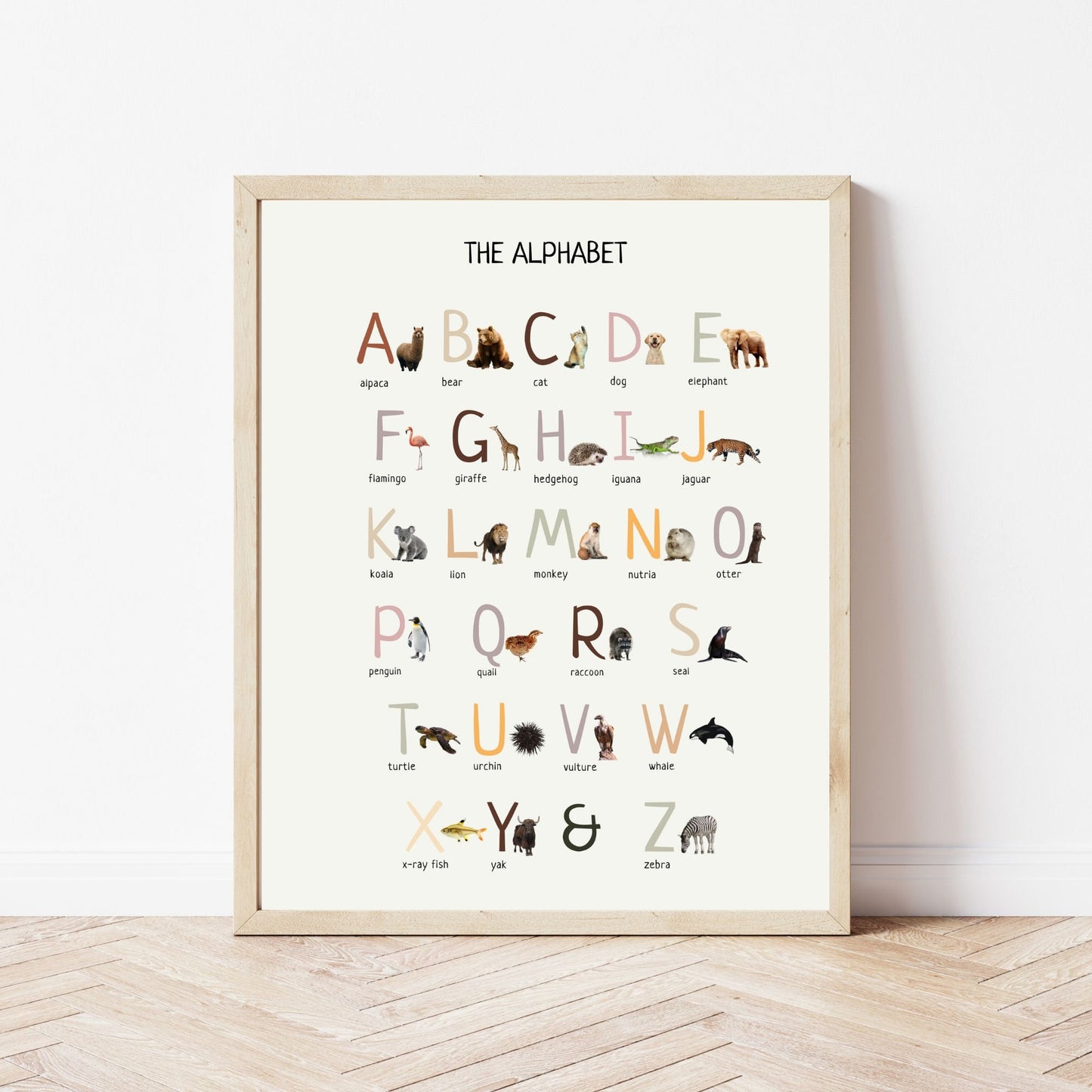 Animal Alphabet Poster (Actual Print), Educational Wall Art Prints, Homeschool Classroom Decor, ABC Poster *Frame not included