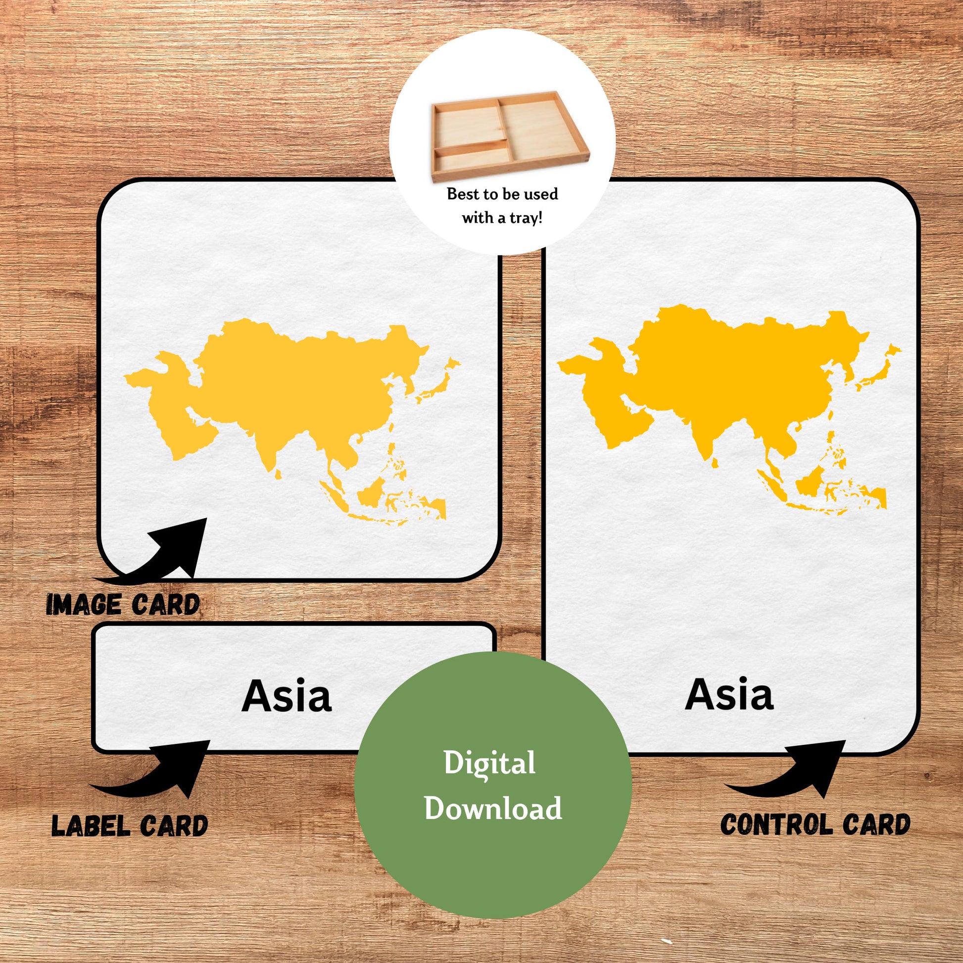 7 Continents of the World, 3 Part Montessori Cards, Preschool Vocabulary Activity, Educational Pre-reading Printable Cards, Geography