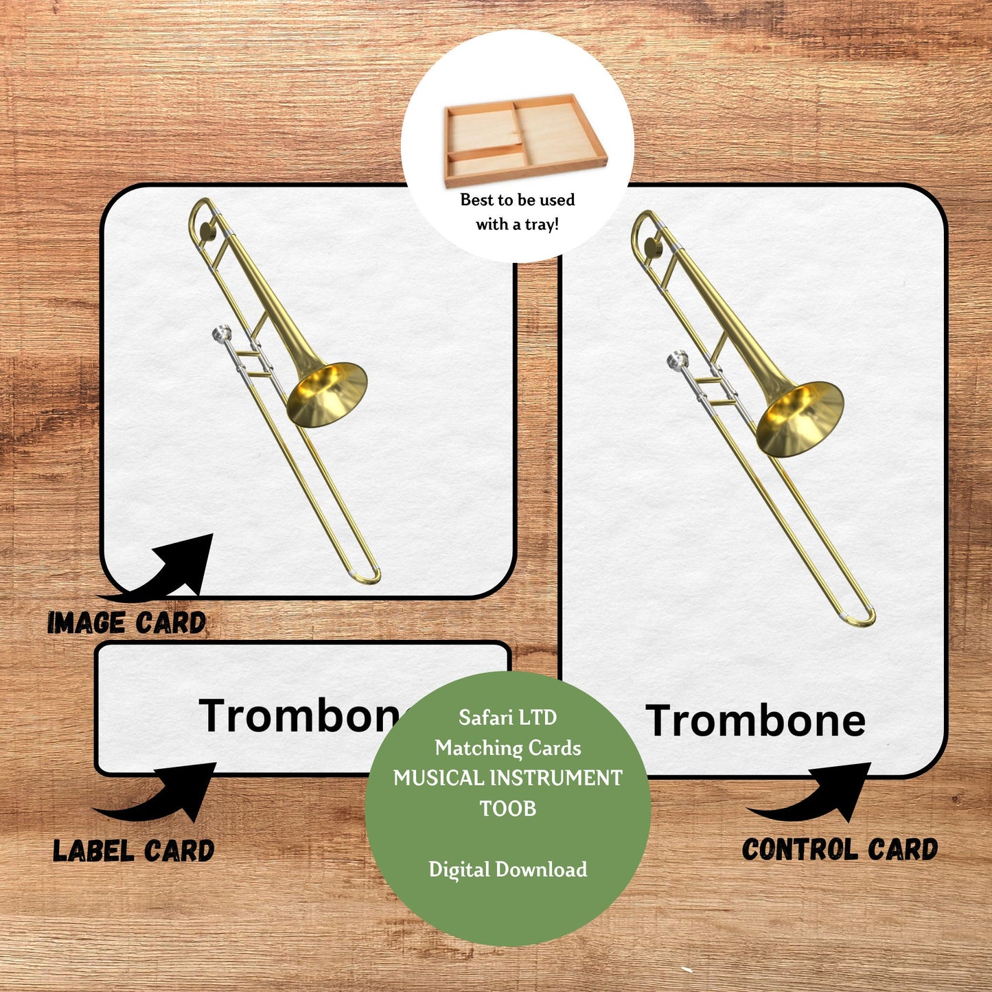 Musical Instruments, 3 Part Montessori Cards, 8 Safari LTD Toobs Coordinates, Preschool Vocabulary Activity, Pre-reading Printable Cards