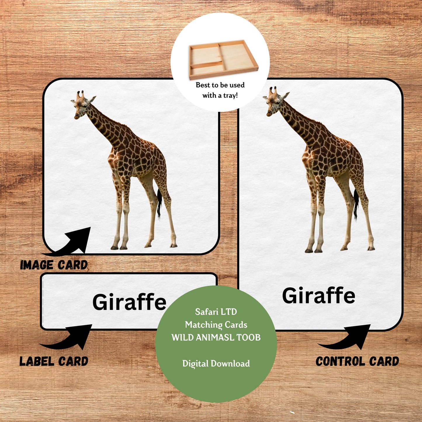 Wild Animals, 3 Part Montessori Cards, 12 Printable Safari LTD Toobs Coordinates, Preschool Vocabulary Activity, Pre-reading Printable Cards