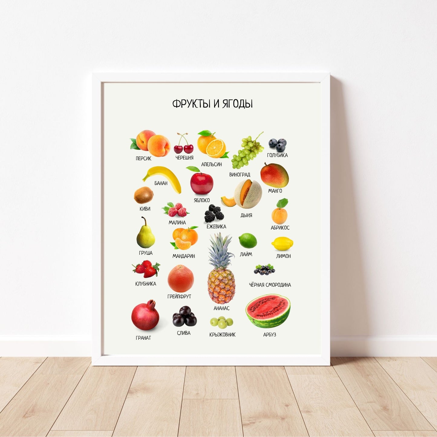 Постер "Фрукты и Ягоды"| Educational Poster "Fruits and Berries" (Actual Print) in Russian. Home & Classroom Decor, *Frame not included