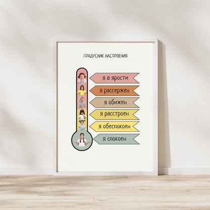 Постер "Градусник Настроение"| Educational Poster "Mood Thermometer" (Actual Print) in Russian. Home & Classroom Decor, *Frame not included