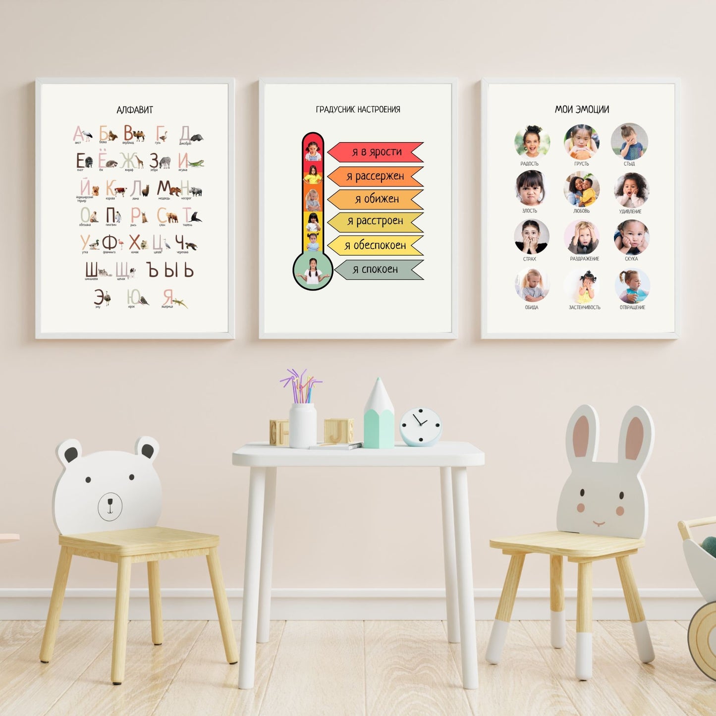 Feelings Set of 6 Russian Educational Posters, Homeschool Prints, Montessori Posters, Playroom Decor, Nursery Wall Decor *FRAME NOT INCLUDED