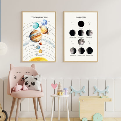 Russian Educational Posters Set of 4, Toddler Playroom Decor, Kids Wall Prints, Montessori Classroom Decor, Educational Wall Art Prints