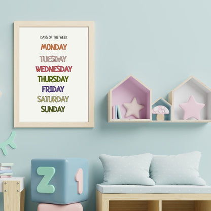 Days of the Week Poster, Montessori Kids Learning Poster, Educational Printable Wall Art