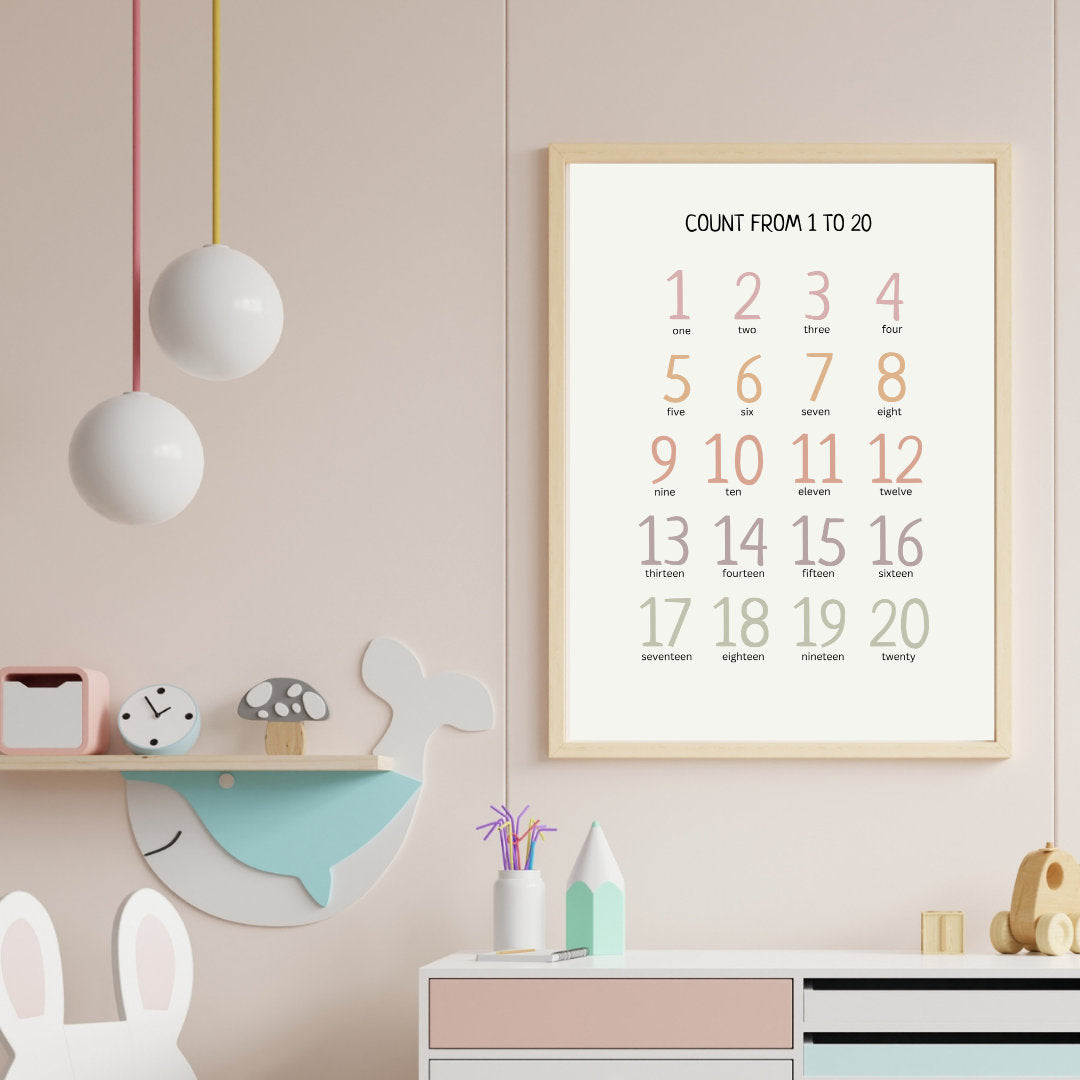 Numbers 1-20, Kids Learning Poster, Numbers Educational Print, Homeschool Decor