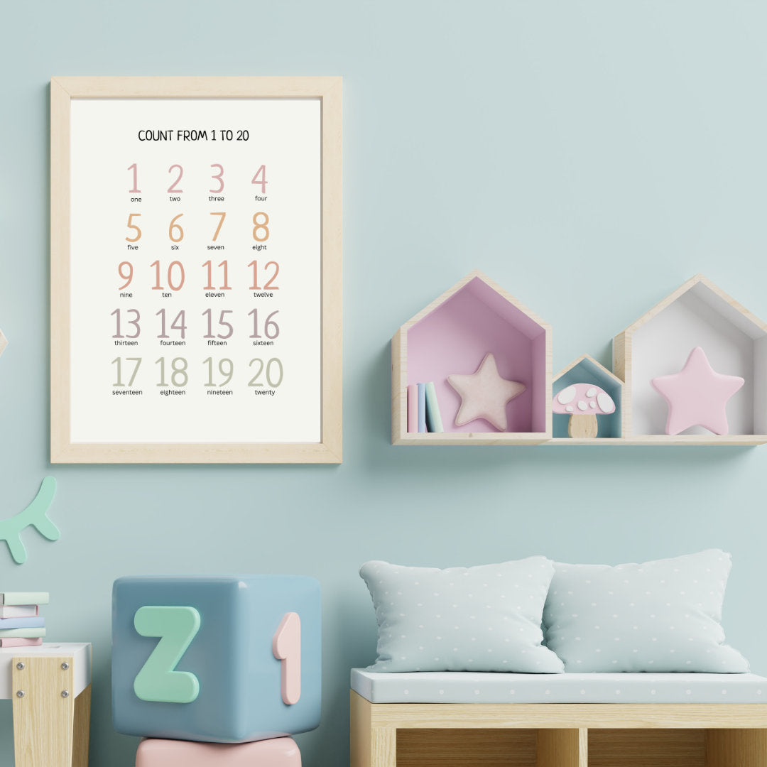 Numbers 1-20, Kids Learning Poster, Numbers Educational Print, Homeschool Decor